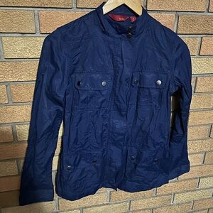 G.I.L.I Lightweight Navy Blue Zip Button Up Nylon Shimmer Jacket Women’s Size 0